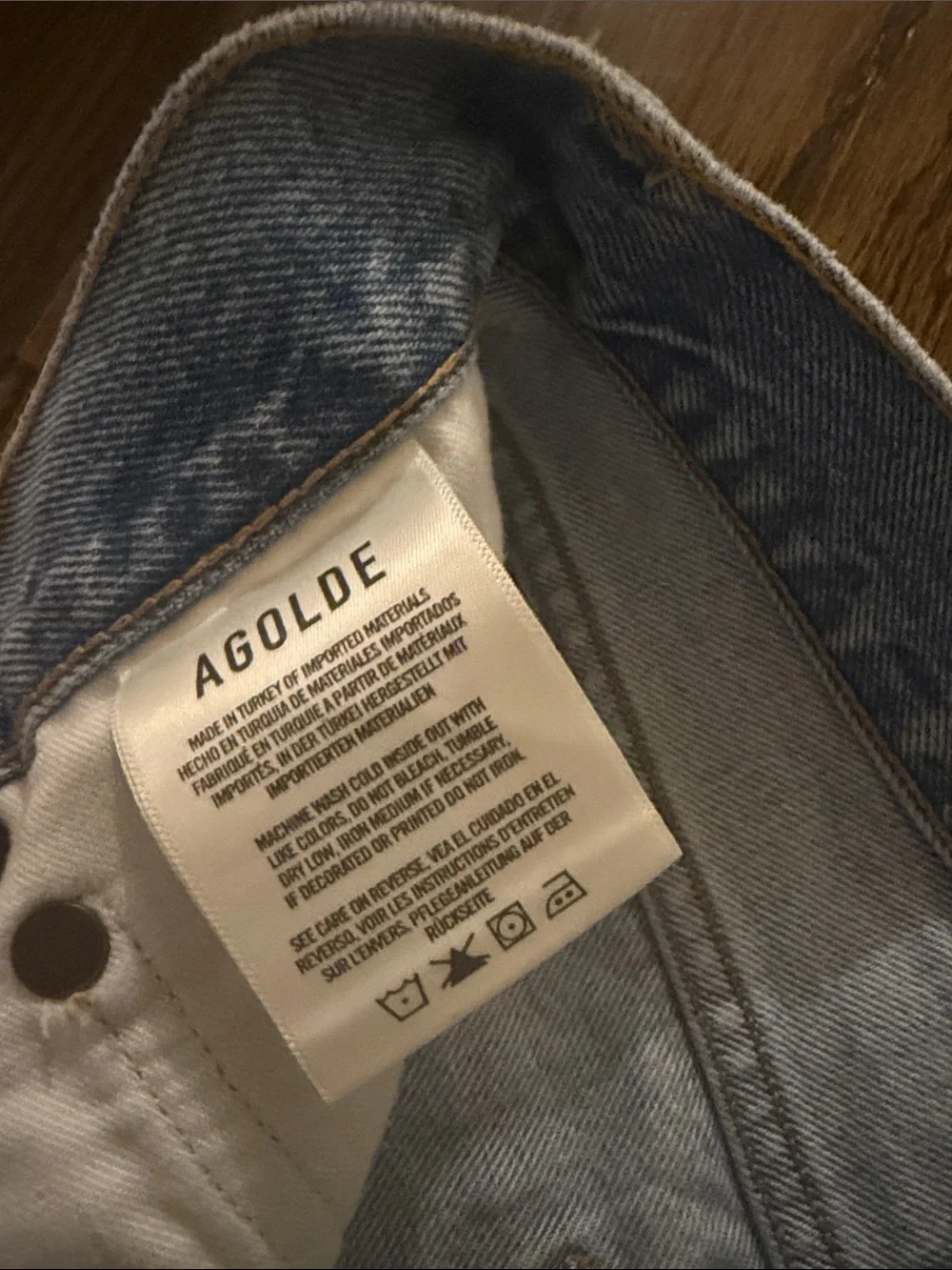 AGOLDE Light Wash Distressed High-Rise Denim Shorts size 23. Parker Long style.